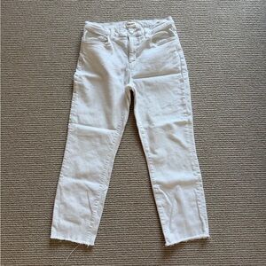 Women's White Straight Cropped Raw Hem Jeans